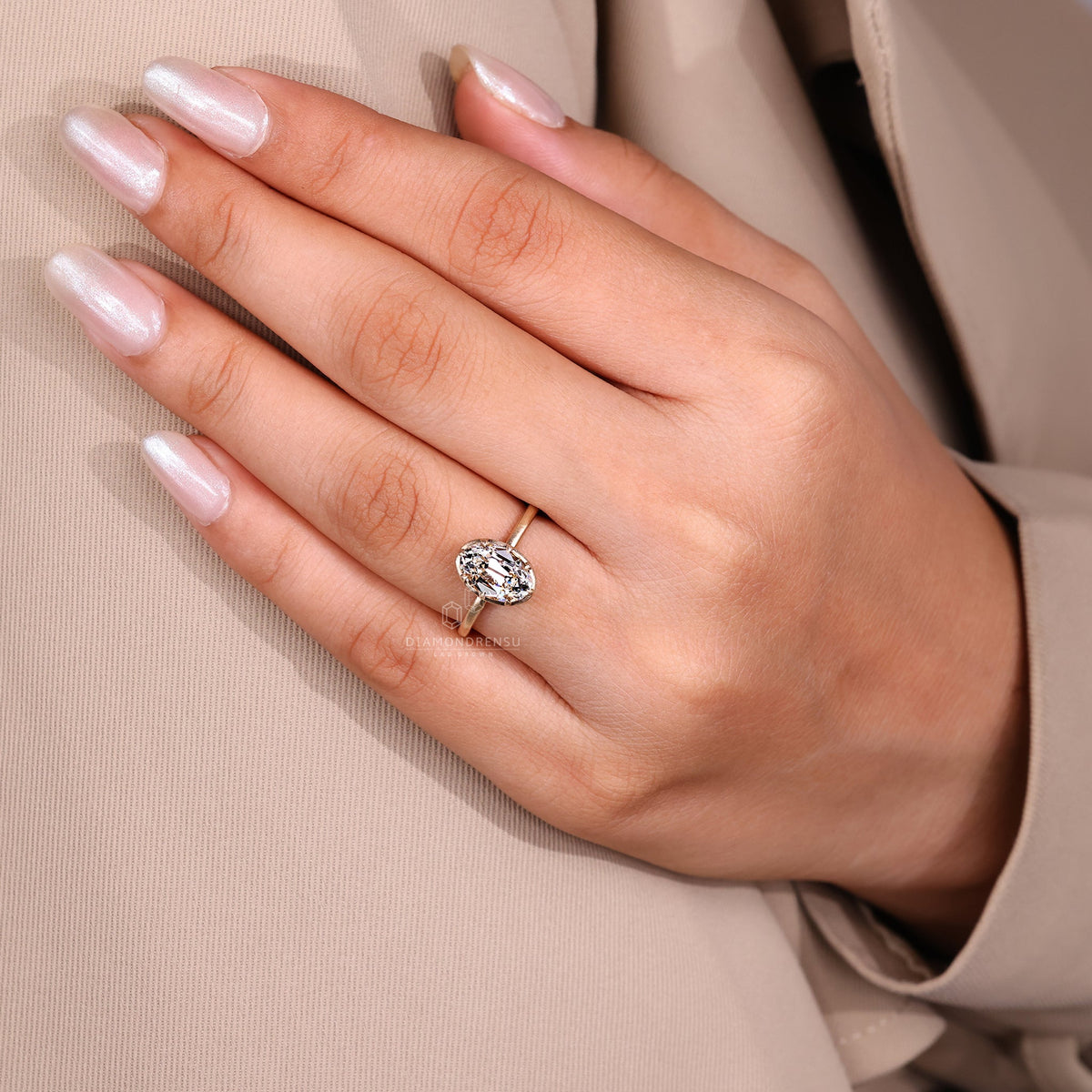 Oval Old European Cut Bezel Set Engagement Ring in Matt Finish