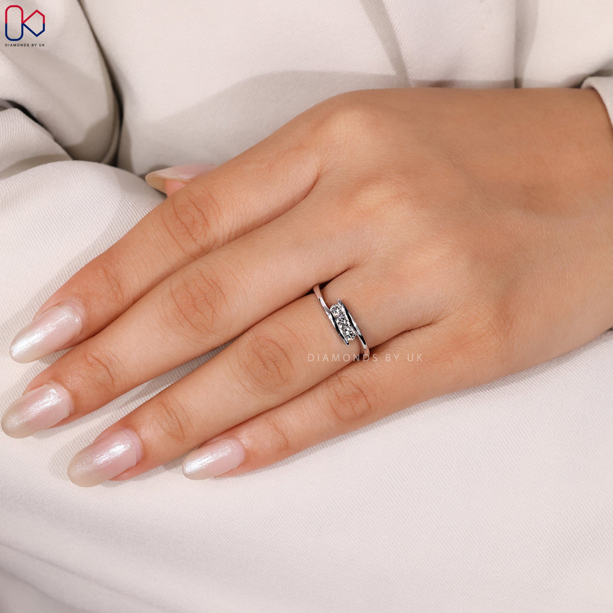 White Gold Bypass Round Cut Wedding Band