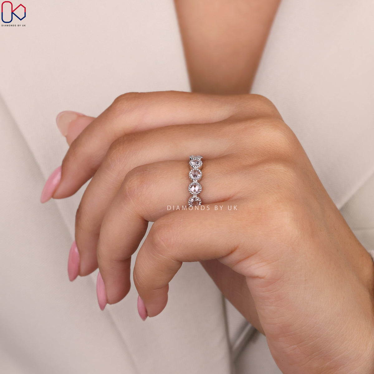 Milgrain Bezel Full Eternity Band In White Gold