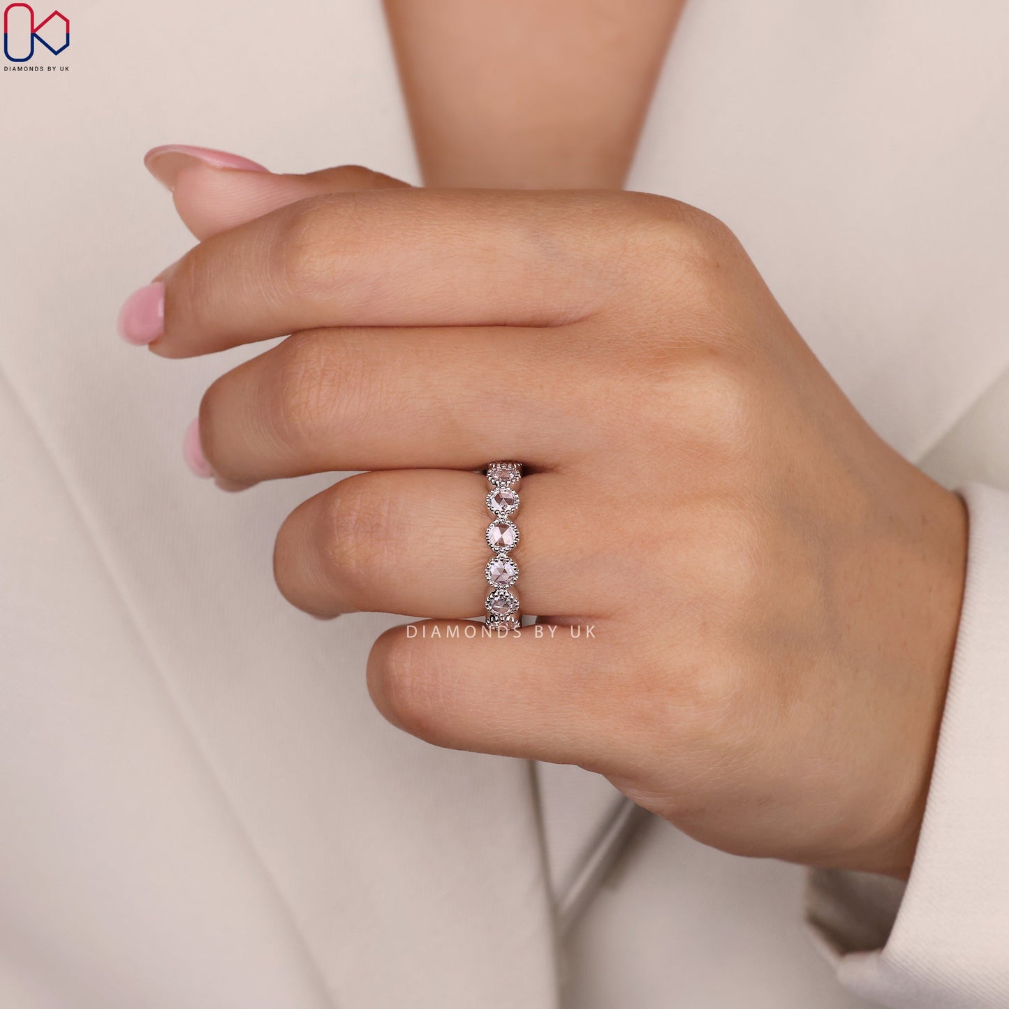 Milgrain Bezel Full Eternity Band In White Gold