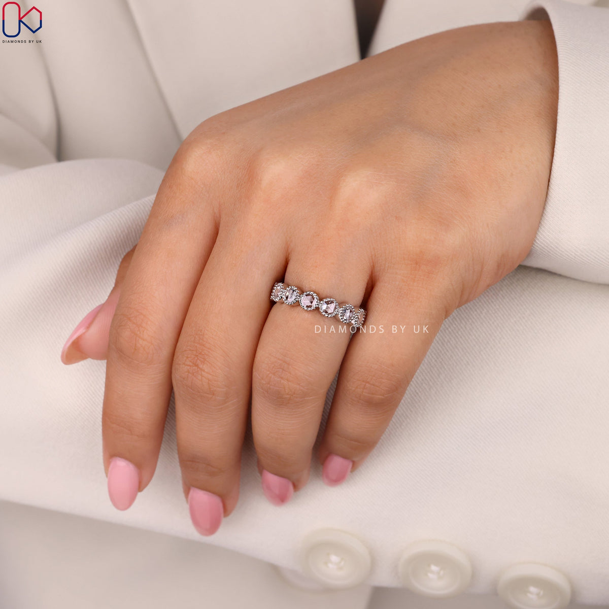 Milgrain Bezel Full Eternity Band In White Gold