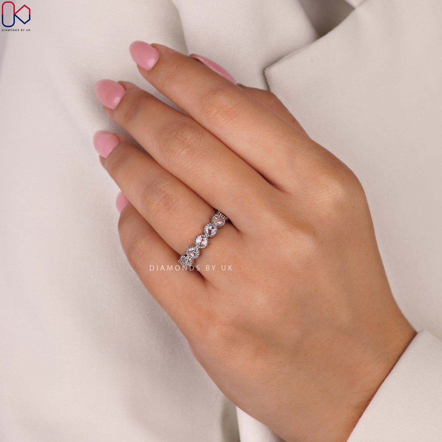 Milgrain Bezel Full Eternity Band In White Gold