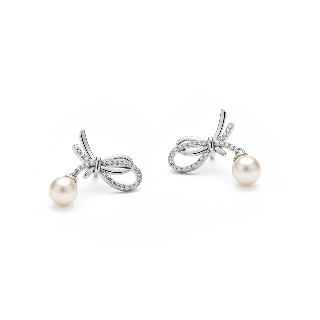 Bow Pearl Drop Earrings