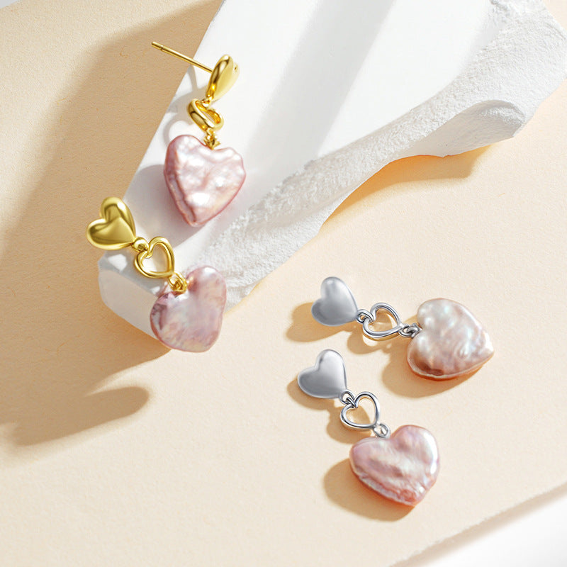 Heart-Shaped Pearl Earrings