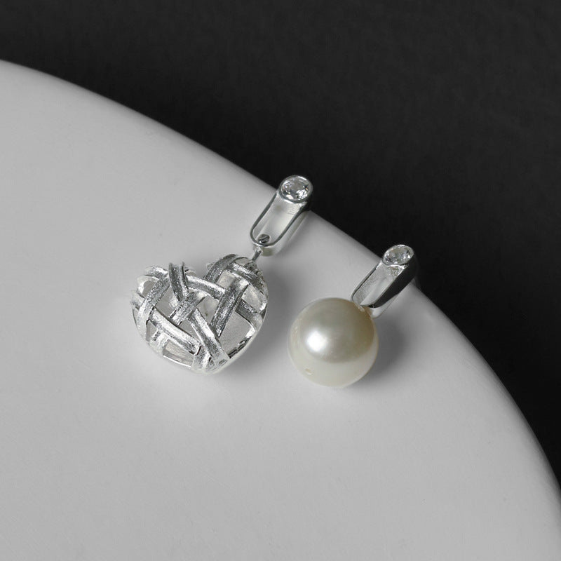 Heart Pearl Asymmetrical Earrings
