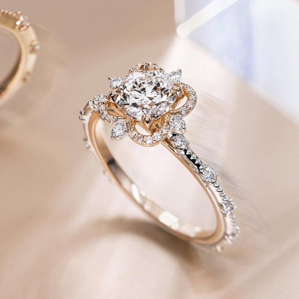 Luna’s Float | 2CT Round Art Diamond Floating Halo Gold Ring