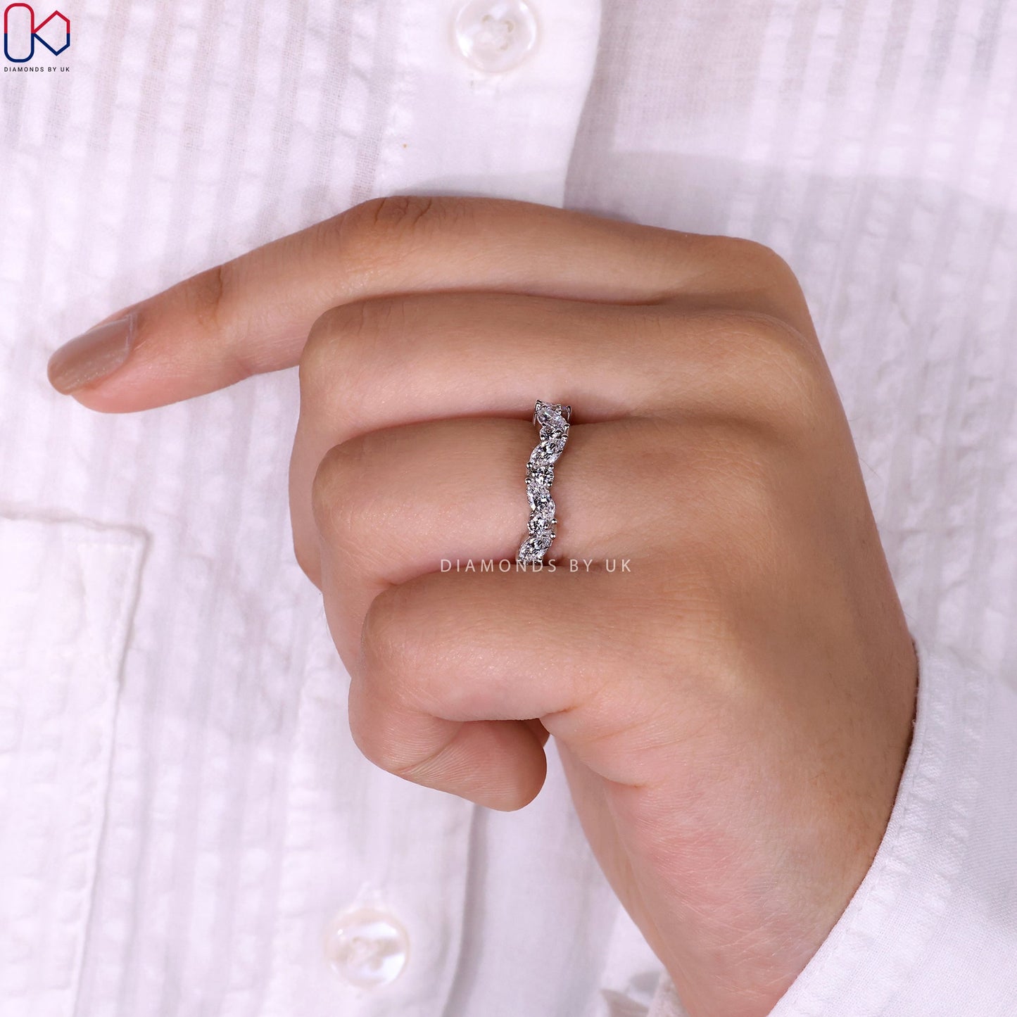 Zig Zag Wedding Band – Marquise and Round Diamonds