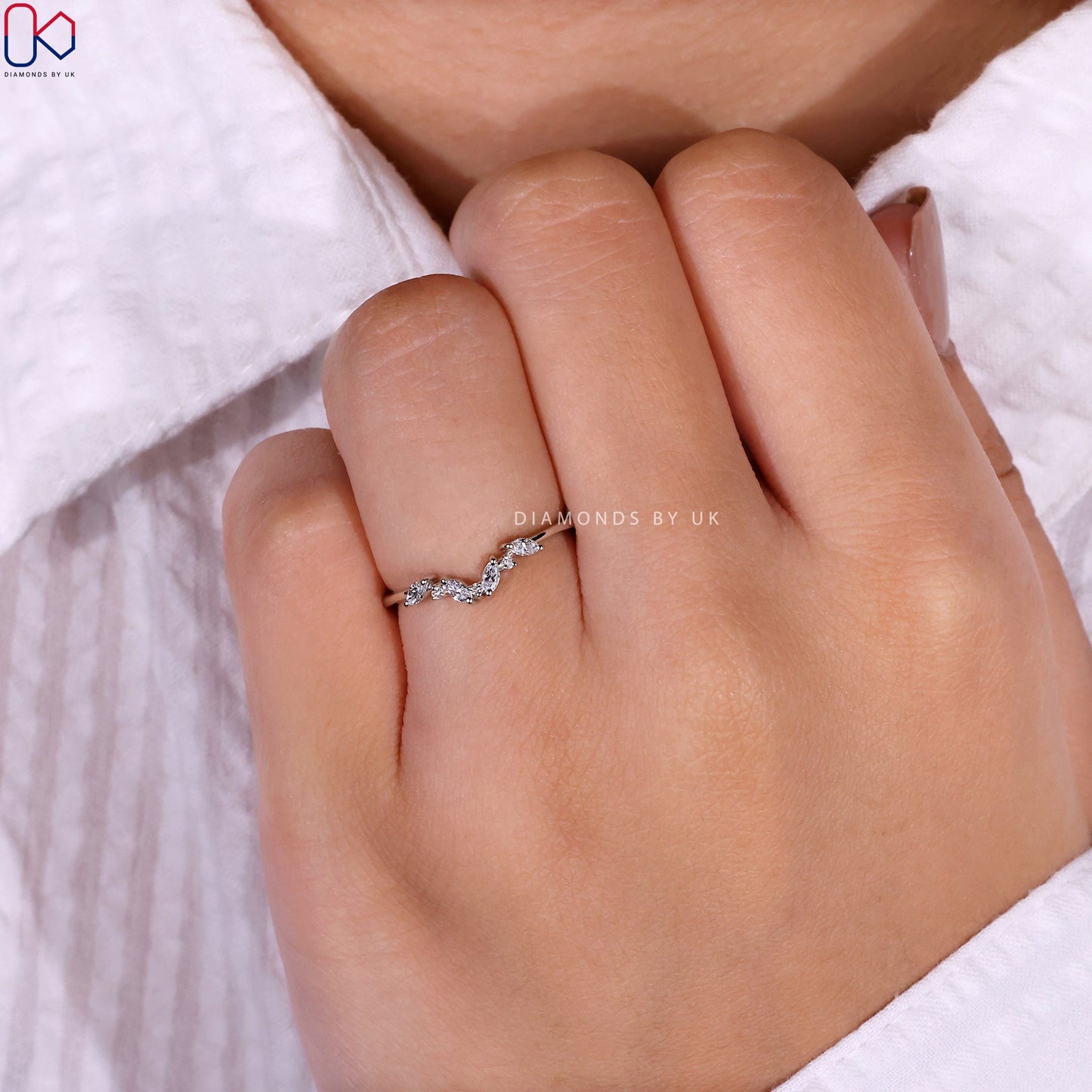 Marquise and Round Diamond Chevron Wedding Band