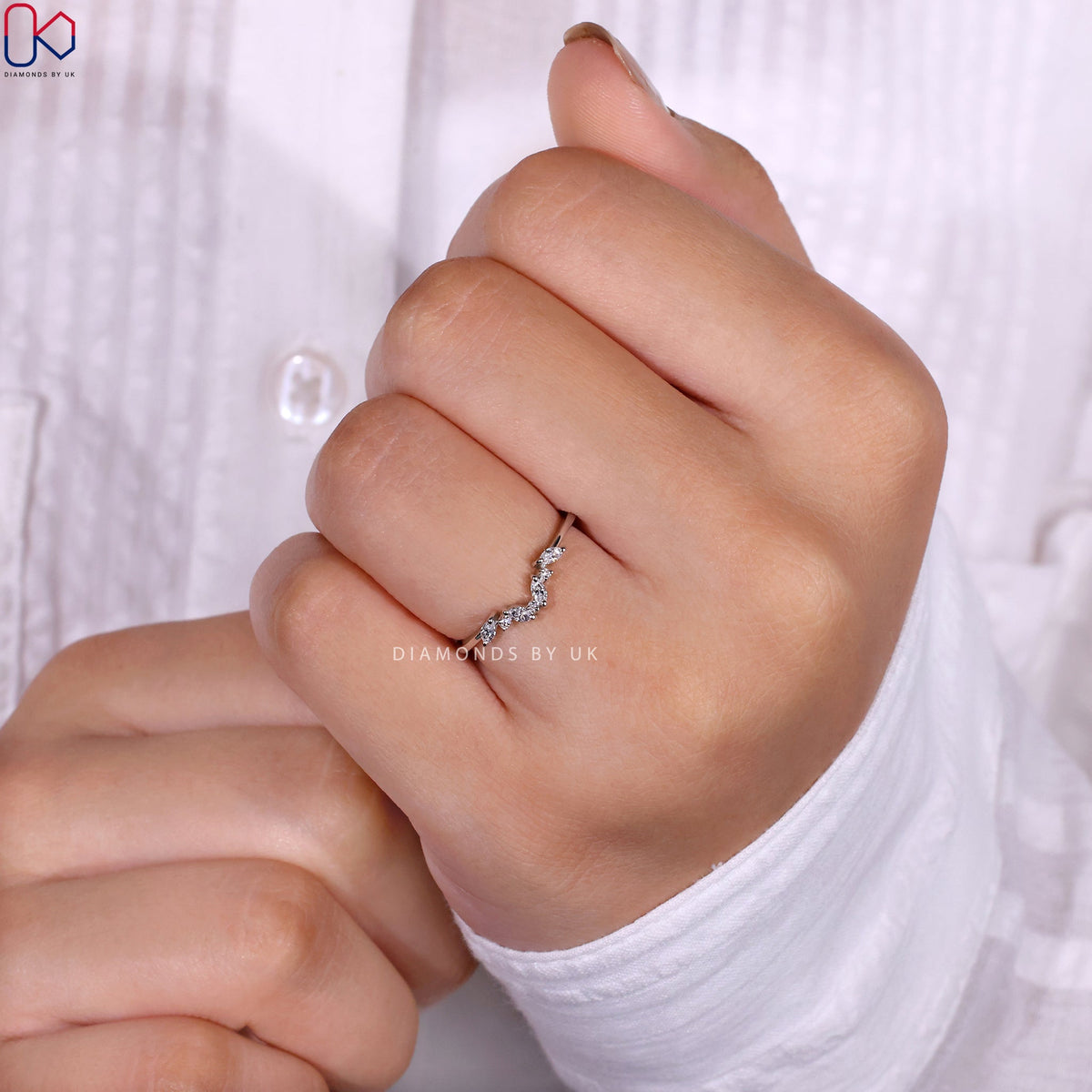 Marquise and Round Diamond Chevron Wedding Band