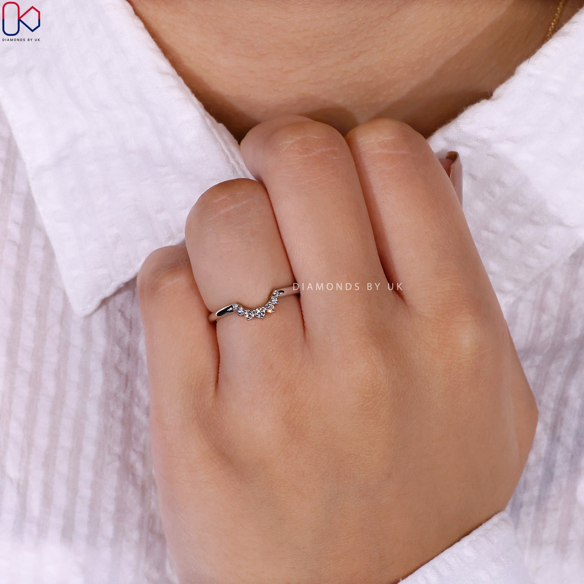 U Shaped Wedding Band - Round Diamonds
