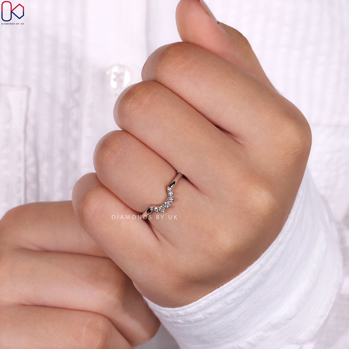 U Shaped Wedding Band - Round Diamonds