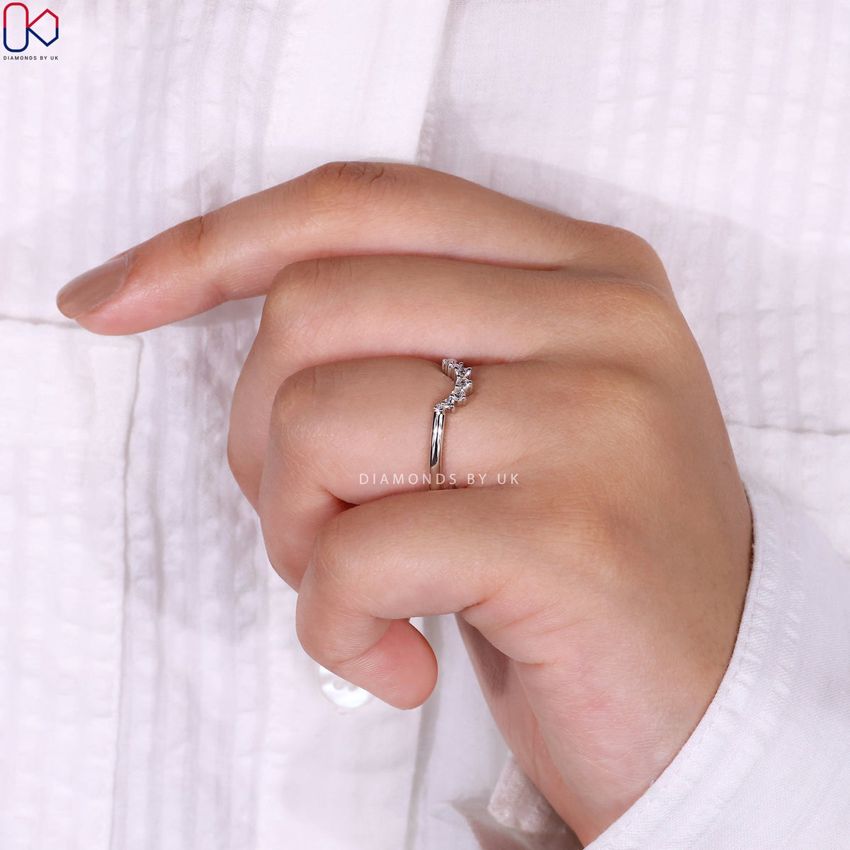 U Shaped Wedding Band - Round Diamonds