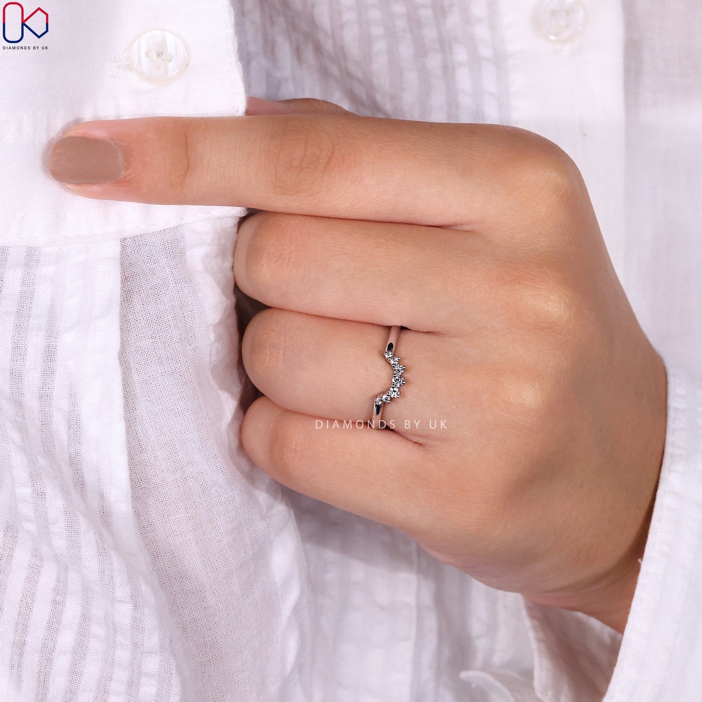 U Shaped Wedding Band - Round Diamonds