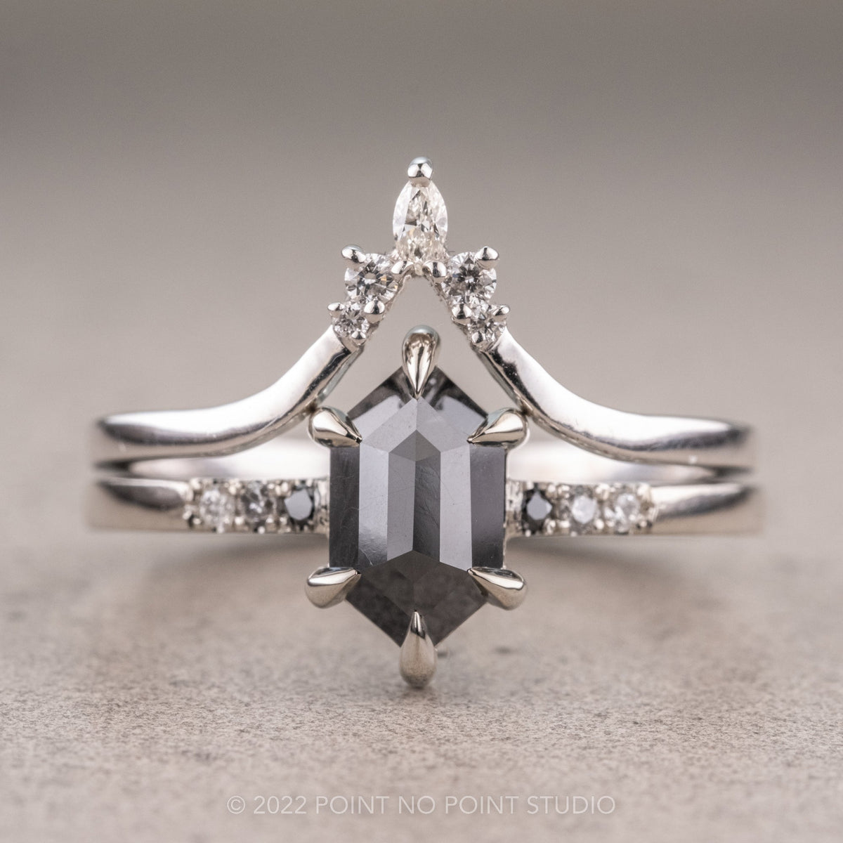 1.39 Carat Black Hexagon Diamond Engagement Ring, Ombre Jules Setting