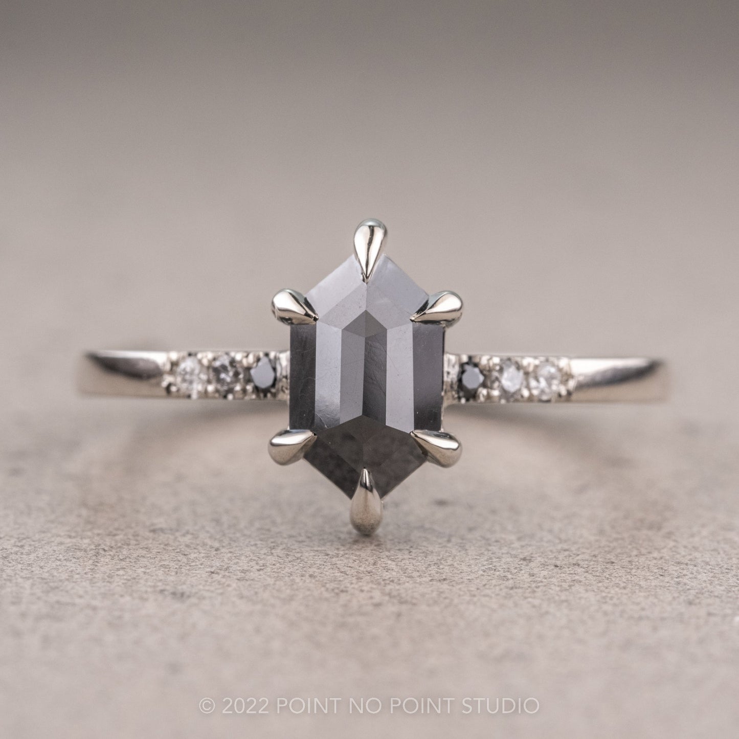 1.39 Carat Black Hexagon Diamond Engagement Ring, Ombre Jules Setting
