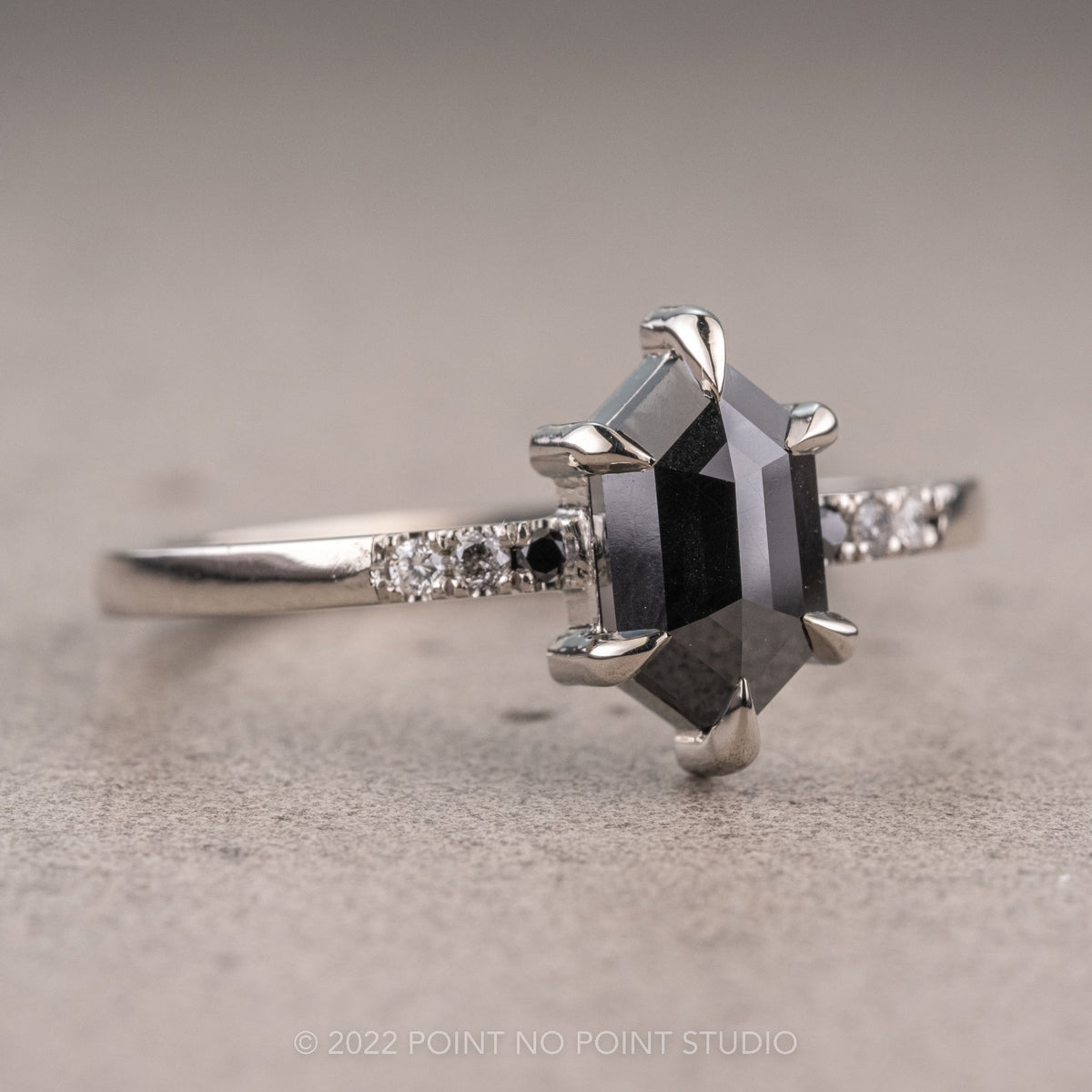 1.39 Carat Black Hexagon Diamond Engagement Ring, Ombre Jules Setting