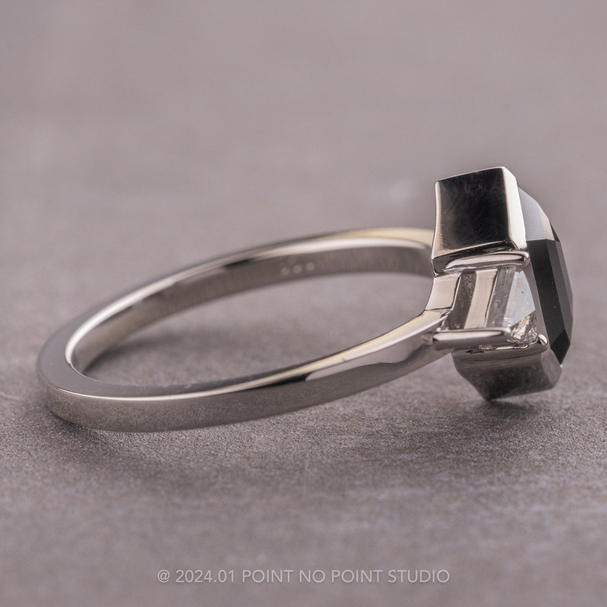 2 Carat Black Hexagon Diamond Engagement Ring, Bezel Zoe Setting