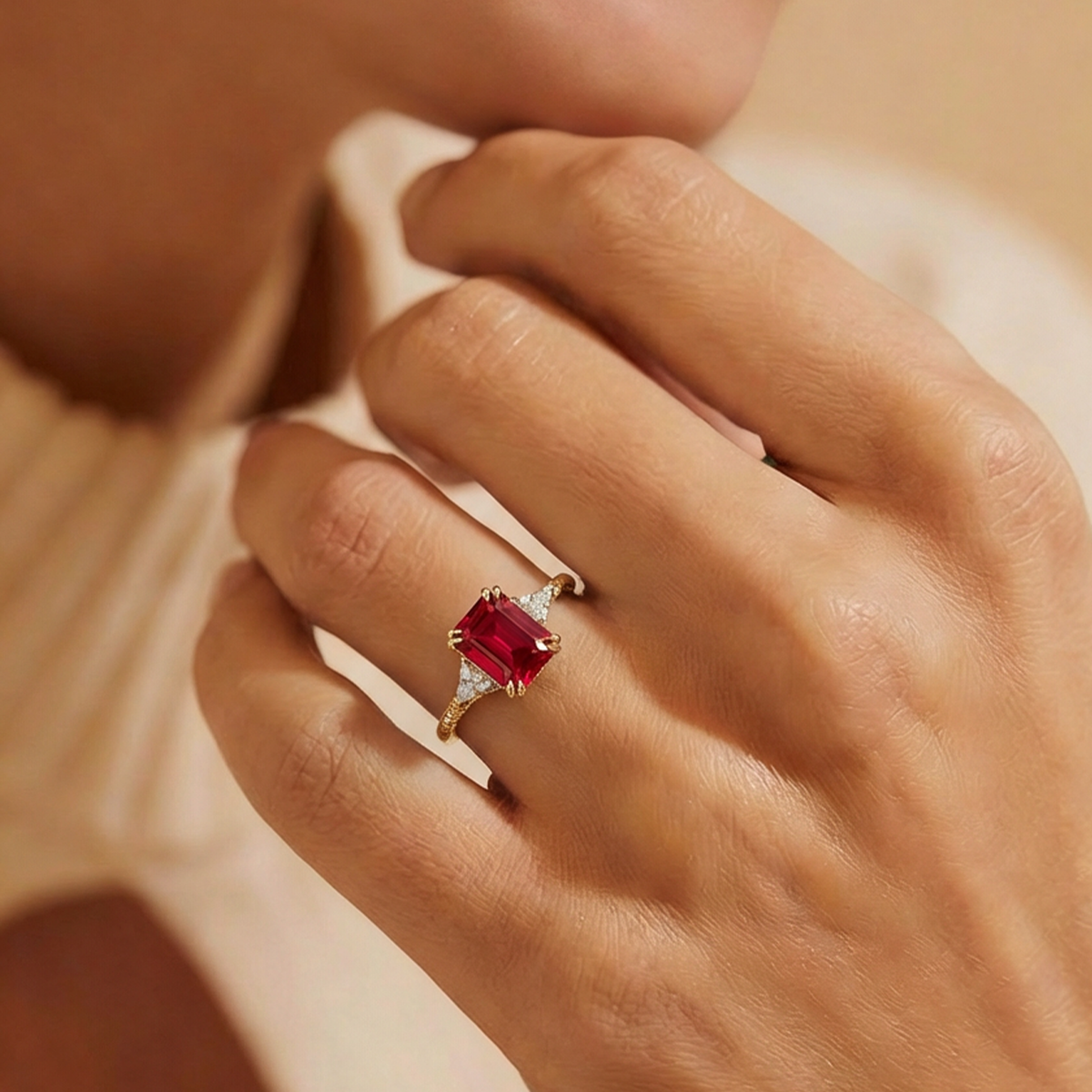 Sienna's Crimson | 2CT Emerald Cut Ruby Engagement Ring