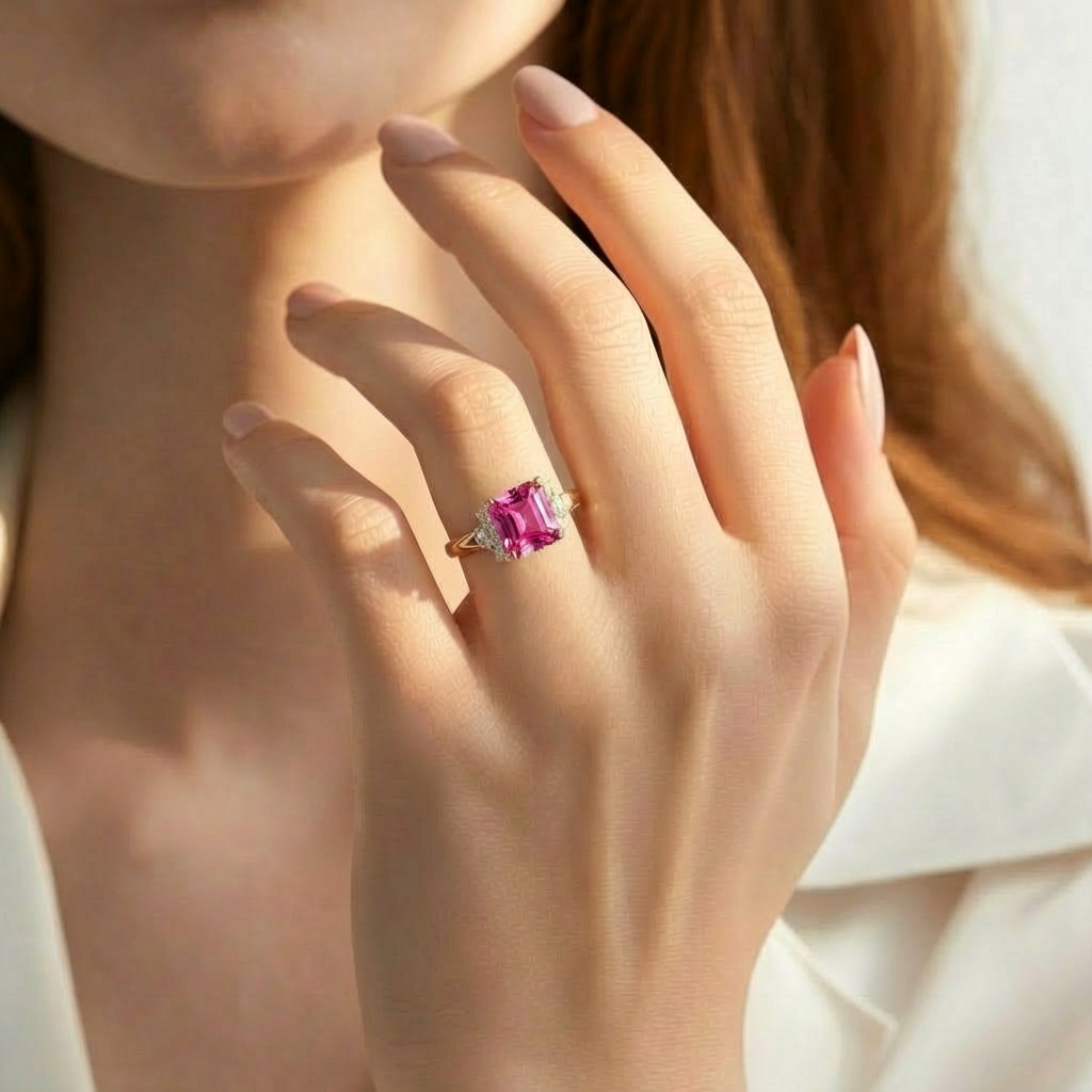 Rosalind’s Aquarelle | Asscher Cut Pink Sapphire Engagement Ring