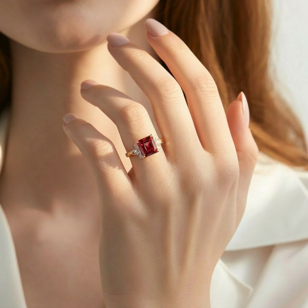 Valencia‘s Crimson | Asscher Cut Ruby Engagement Ring