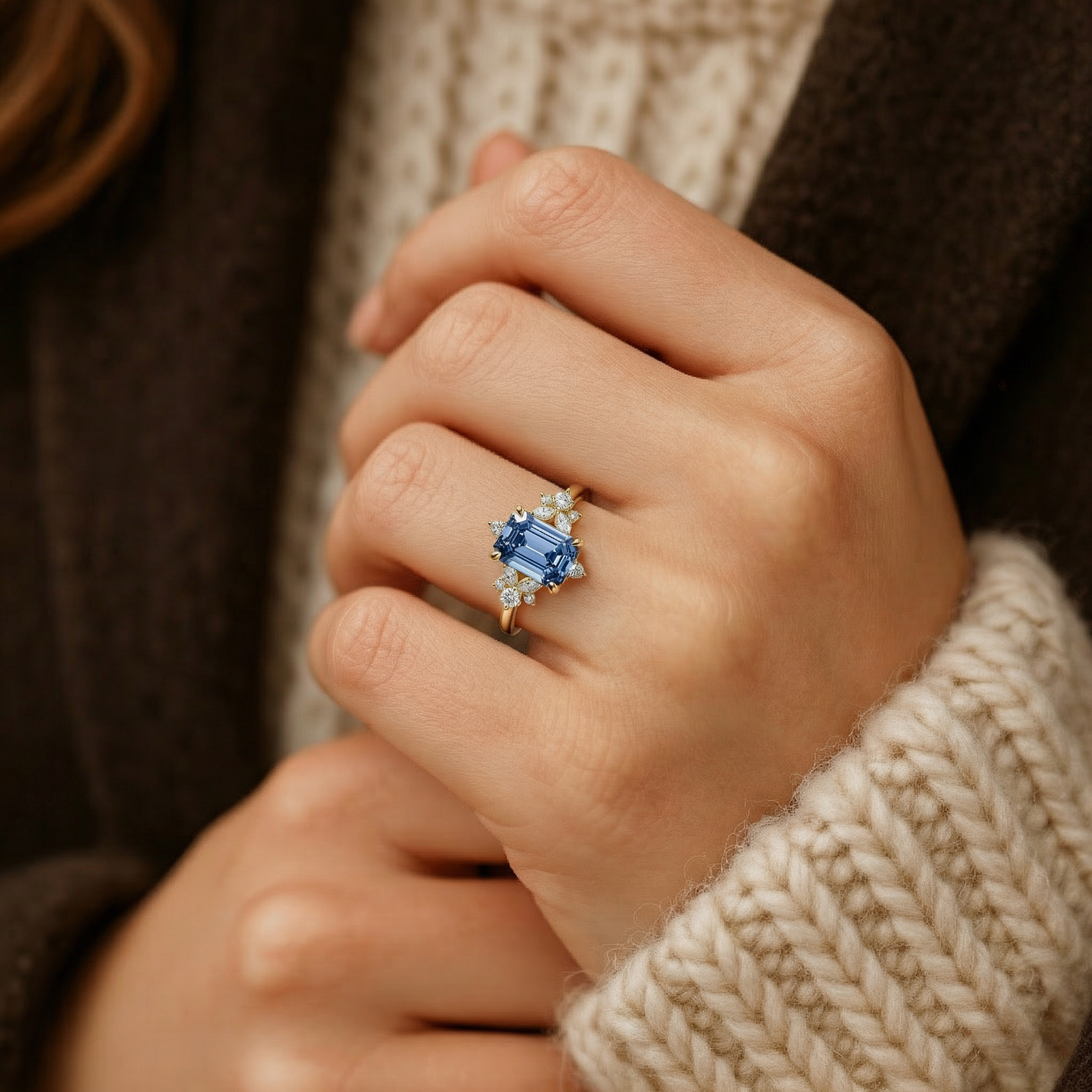 Lyra’s Cadence | 2CT Vintage Emerald Cut Blue Sapphire Ring