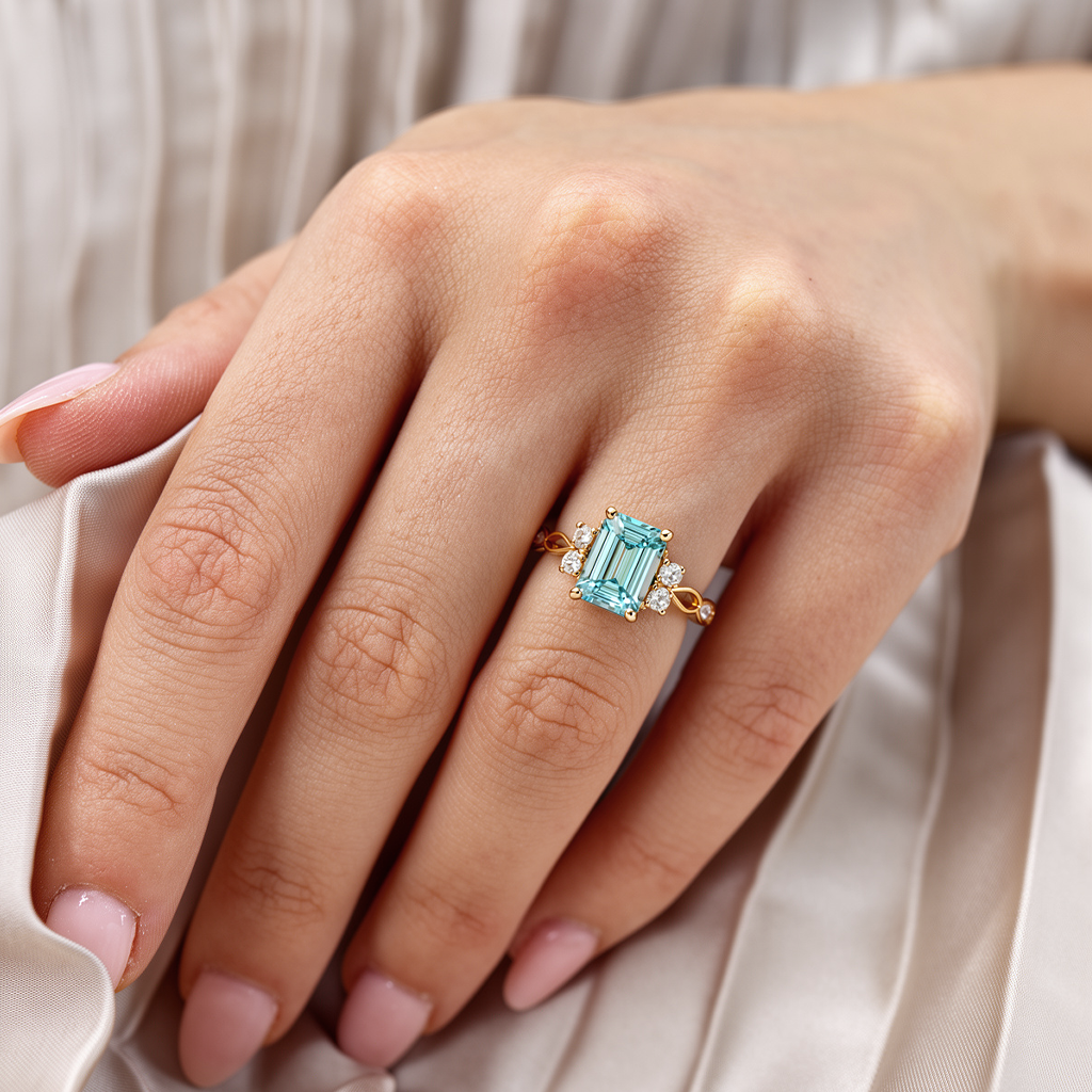 Elara‘s Luminance | 1CT Emerald Cut Diamond Engagement Ring