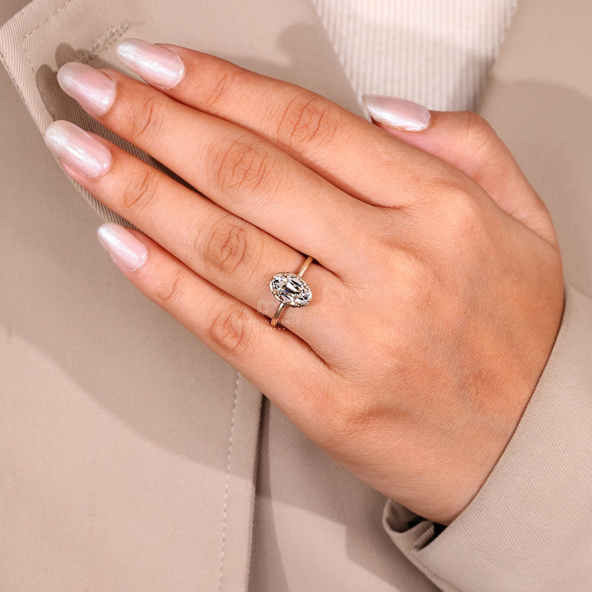 Oval Old European Cut Bezel Set Engagement Ring in Matt Finish