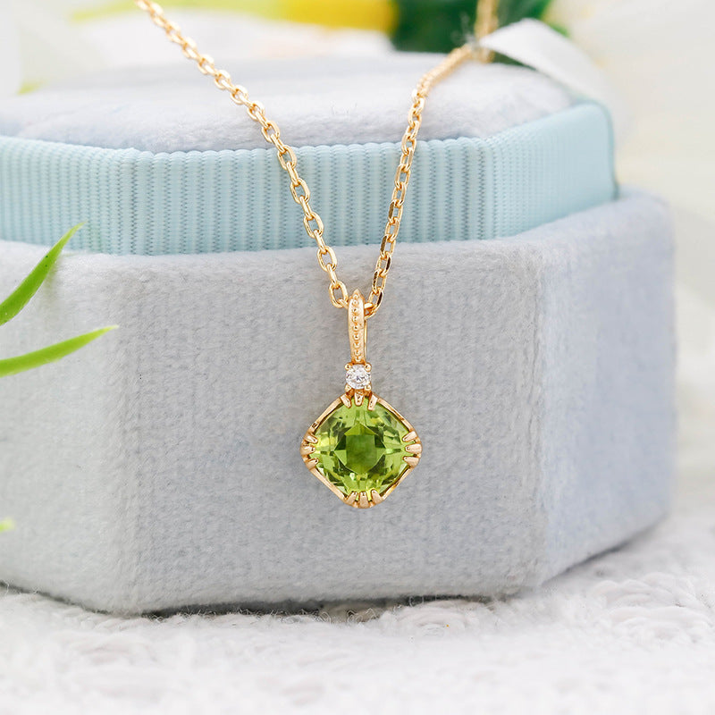 Peridot Cushion Pendant Necklace