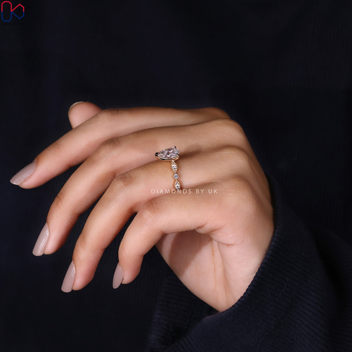 Pear Shape Engagement Ring With Milgrain Setting