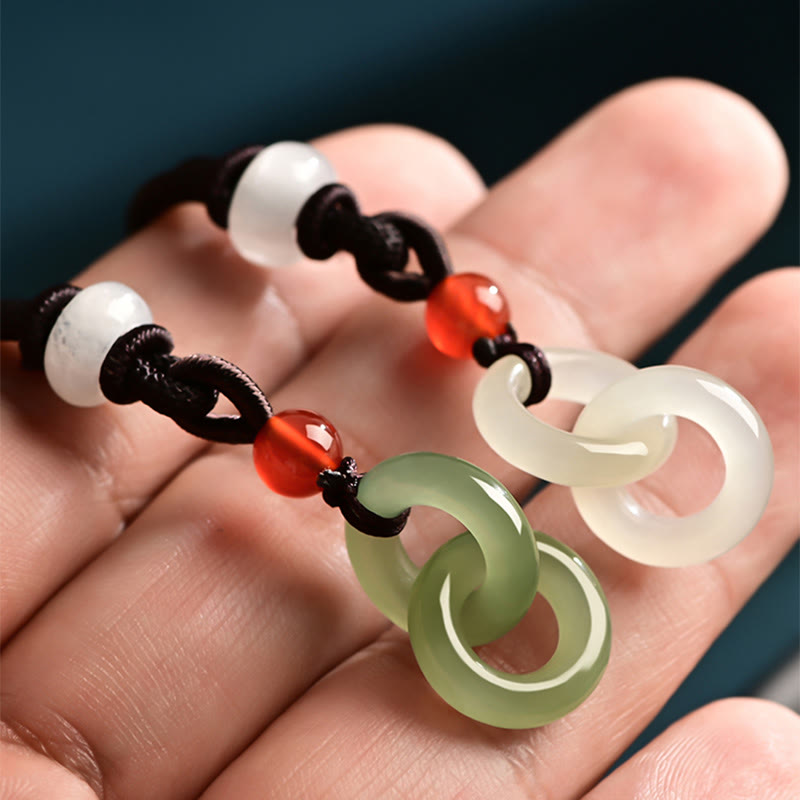 Fortune Jewel Natural Hetian Cyan Jade White Jade Double Peace Buckle Success Necklace Pendant