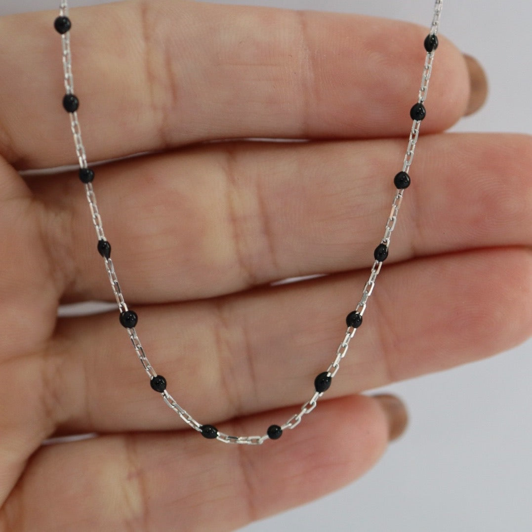 Black Enamel and Sterling Silver Layering Necklace