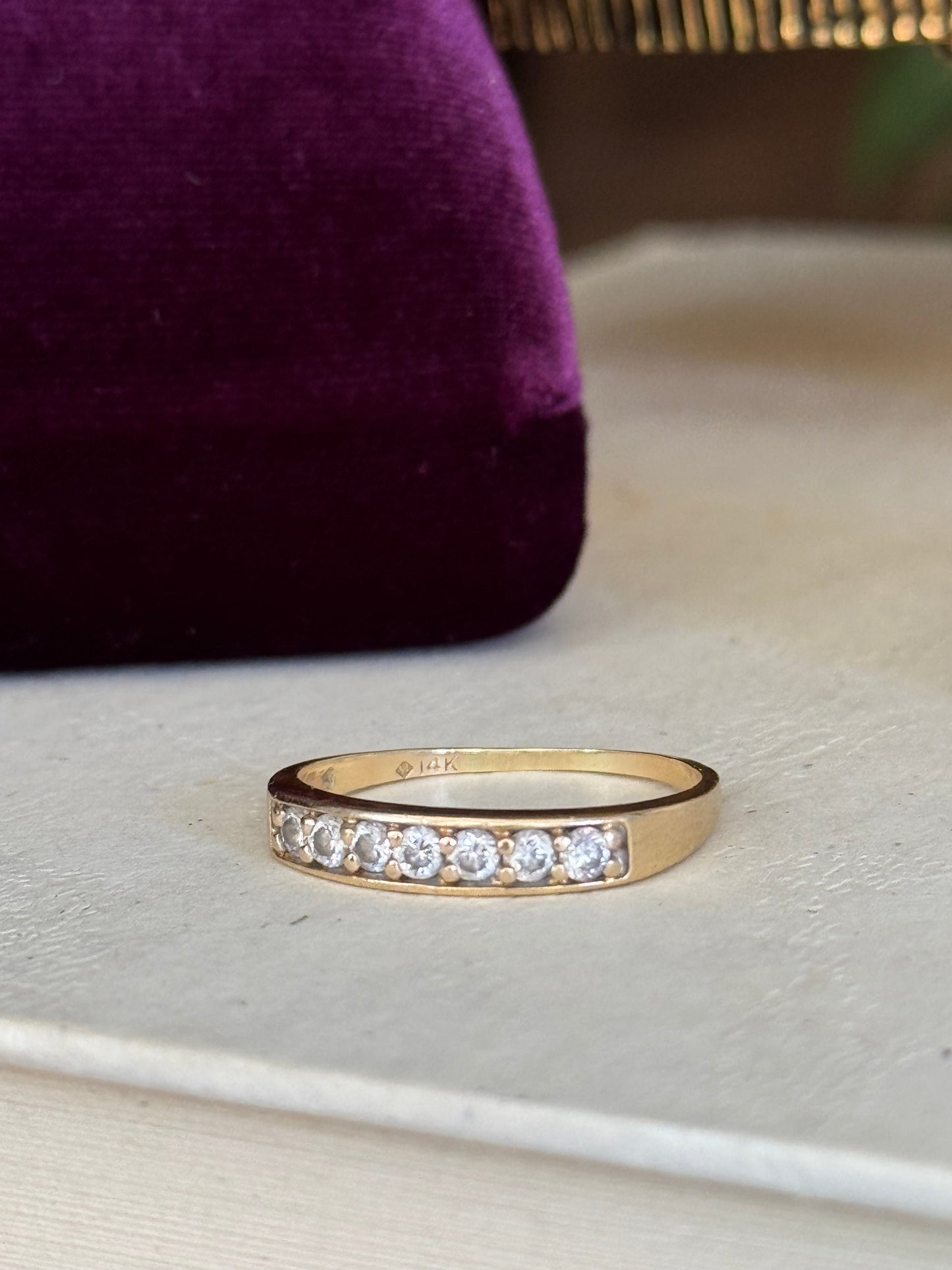 Vintage 14k Yellow Gold & Diamond Half-Eternity Stacking Band