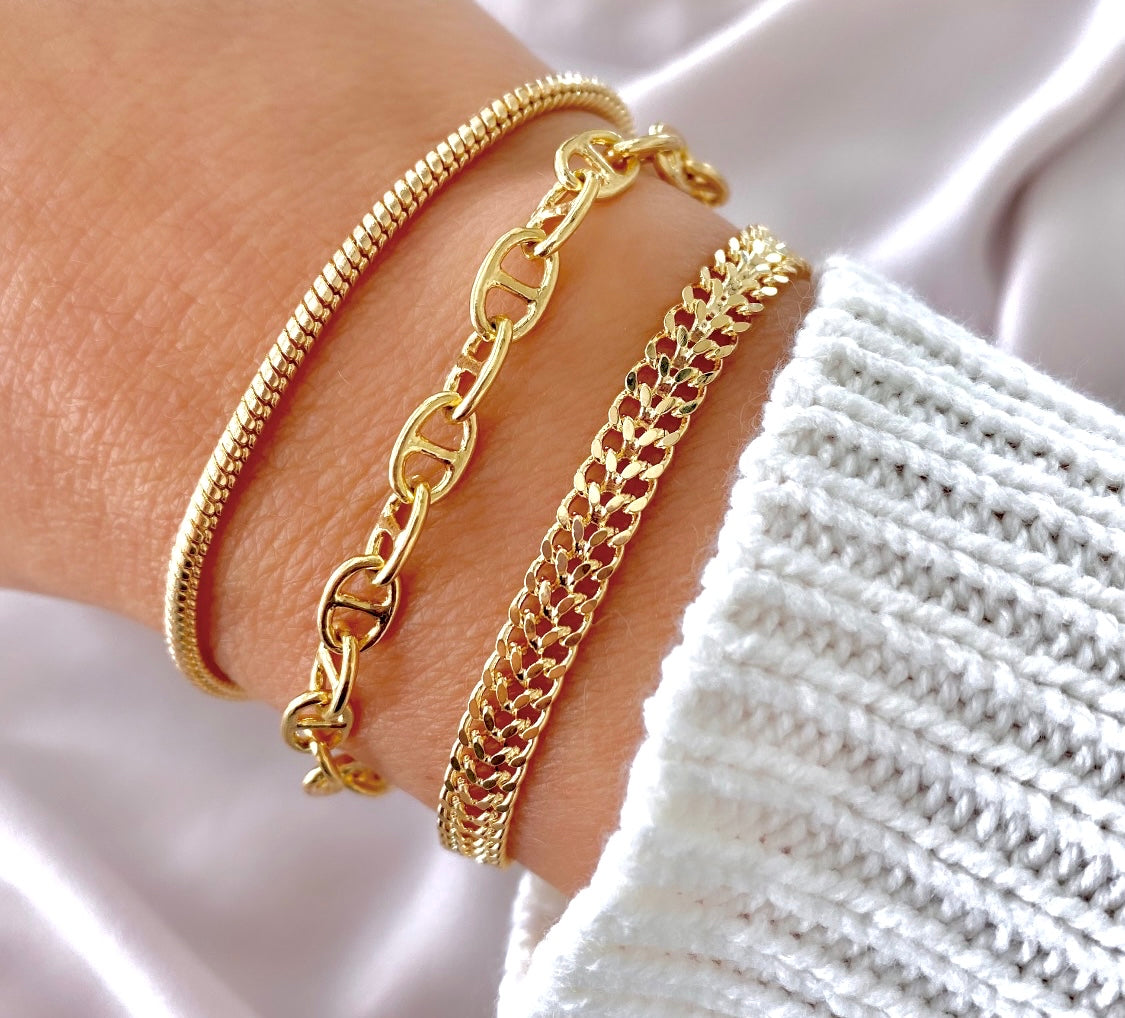 Gold Filled Layering Bracelets Oval Link Bracelet Rounded Snake Chain Bracelet Basket Weave Chain Braided Link Bracelets Minimalist Jewelry