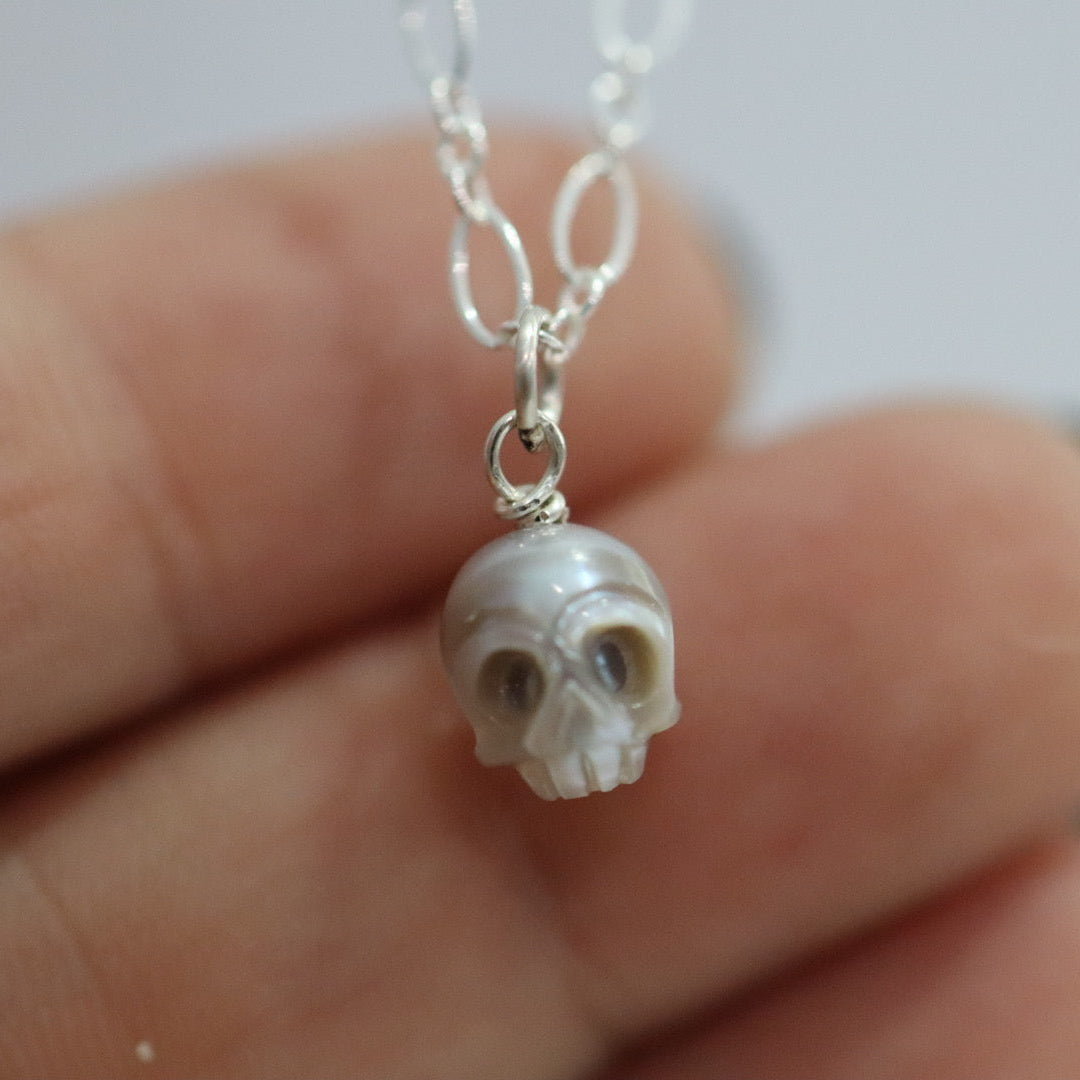 Skull Pearl Layering Necklace - Choose Your Metal / READY TO SHIP