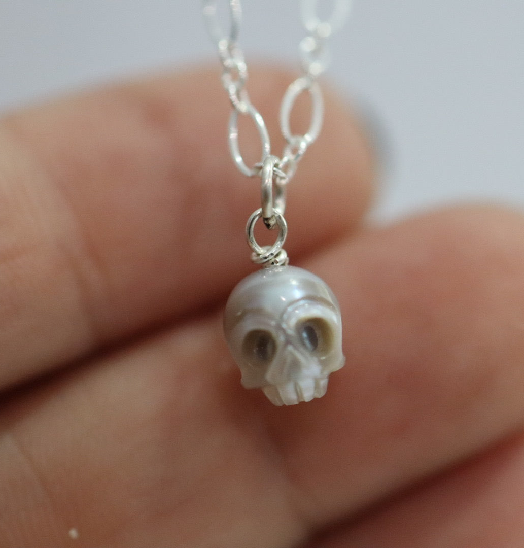 Skull Pearl Layering Necklace - Choose Your Metal / READY TO SHIP