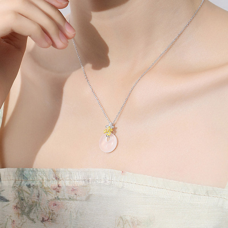 Fortune Jewel 925 Sterling Silver Round Chalcedony Twelve Months Flower Harmony Necklace Pendant
