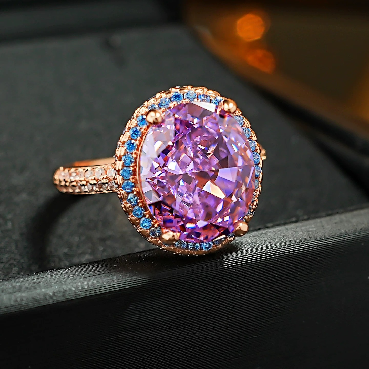 8.0CT Oval Cut Colorful Gemstone Engagement Ring with Blue Accent Halo