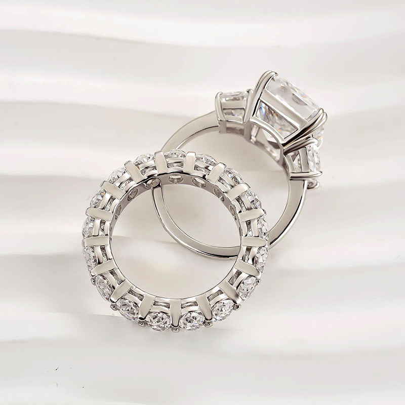 Sumptuous Radiant Cut 8.0ct Three Stone 925 Sterling Silver Wedding Ring Set