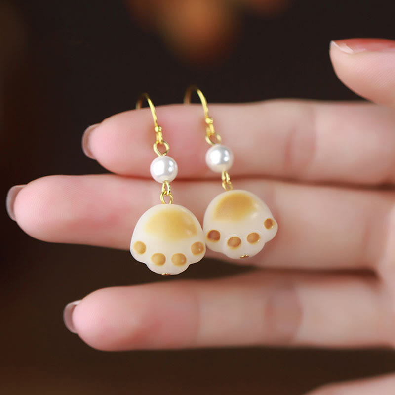 Fortune Jewel Bodhi Seed Lovely Cat Paw Claw Peace Dangle Drop Earrings