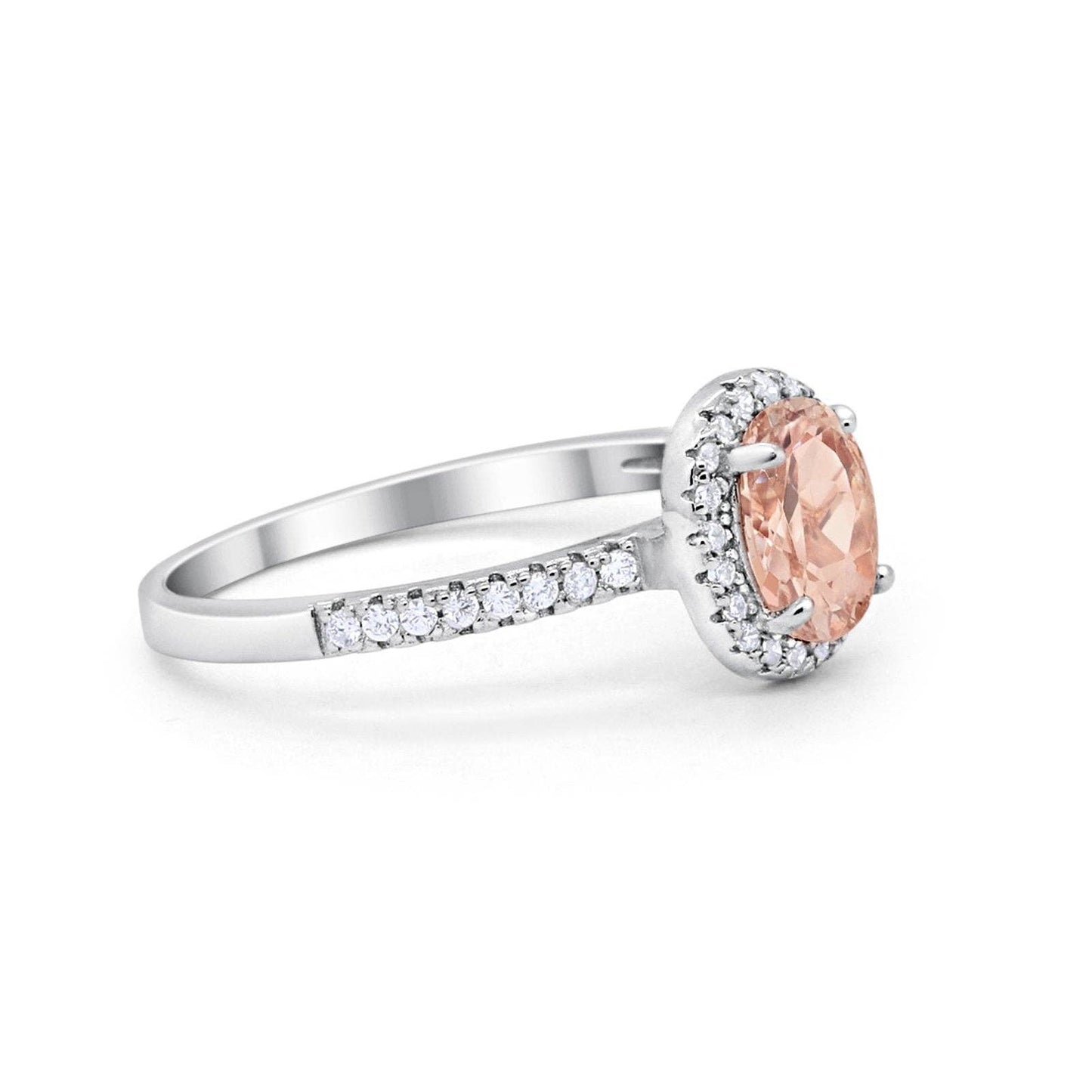 Halo Oval Engagement Ring Simulated Morganite CZ: Simulated Morganite CZ size v