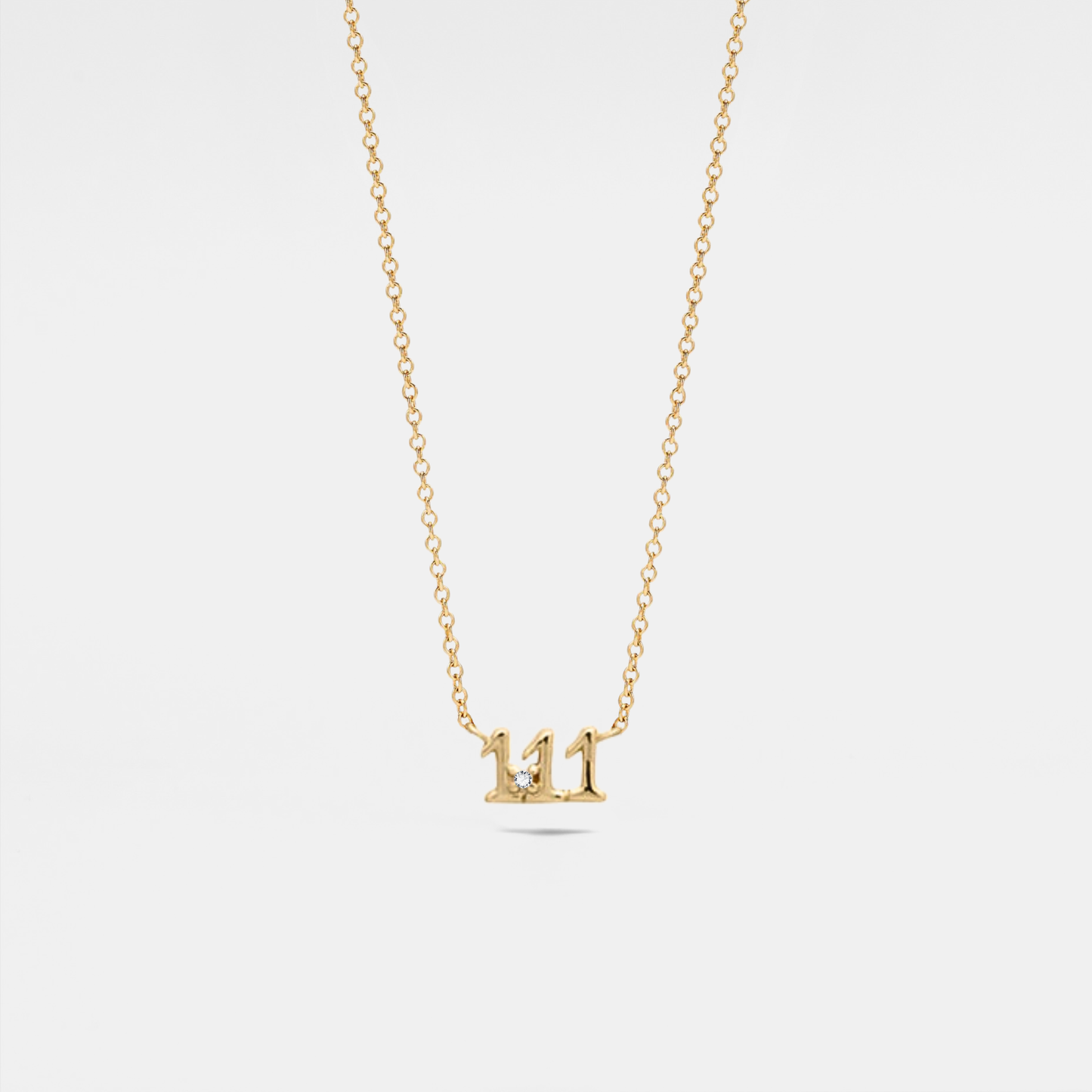 Dainty Angel Number Charm Necklace in 925 Sterling Silver: Yellow Gold / 111