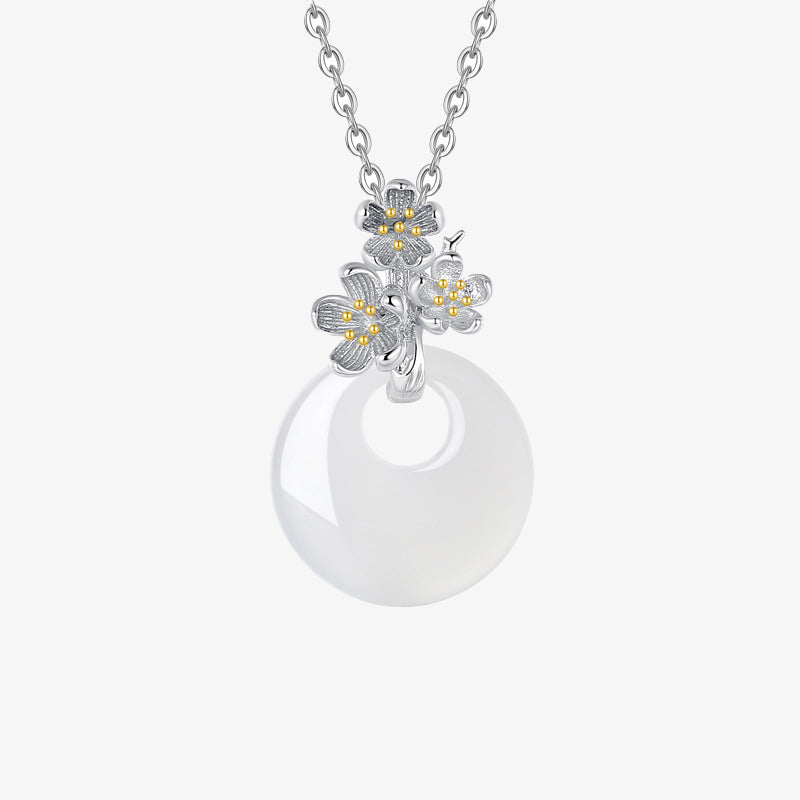 Fortune Jewel 925 Sterling Silver Round Chalcedony Twelve Months Flower Harmony Necklace Pendant
