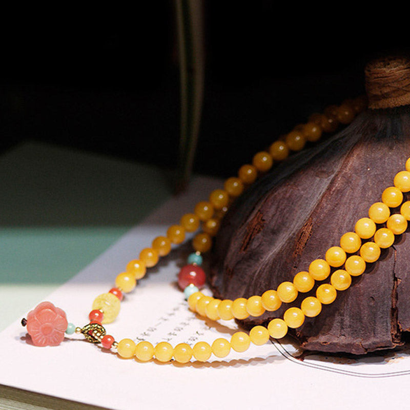 Fortune Jewel Amber Healing Balance Necklace Flower Charm Bracelet