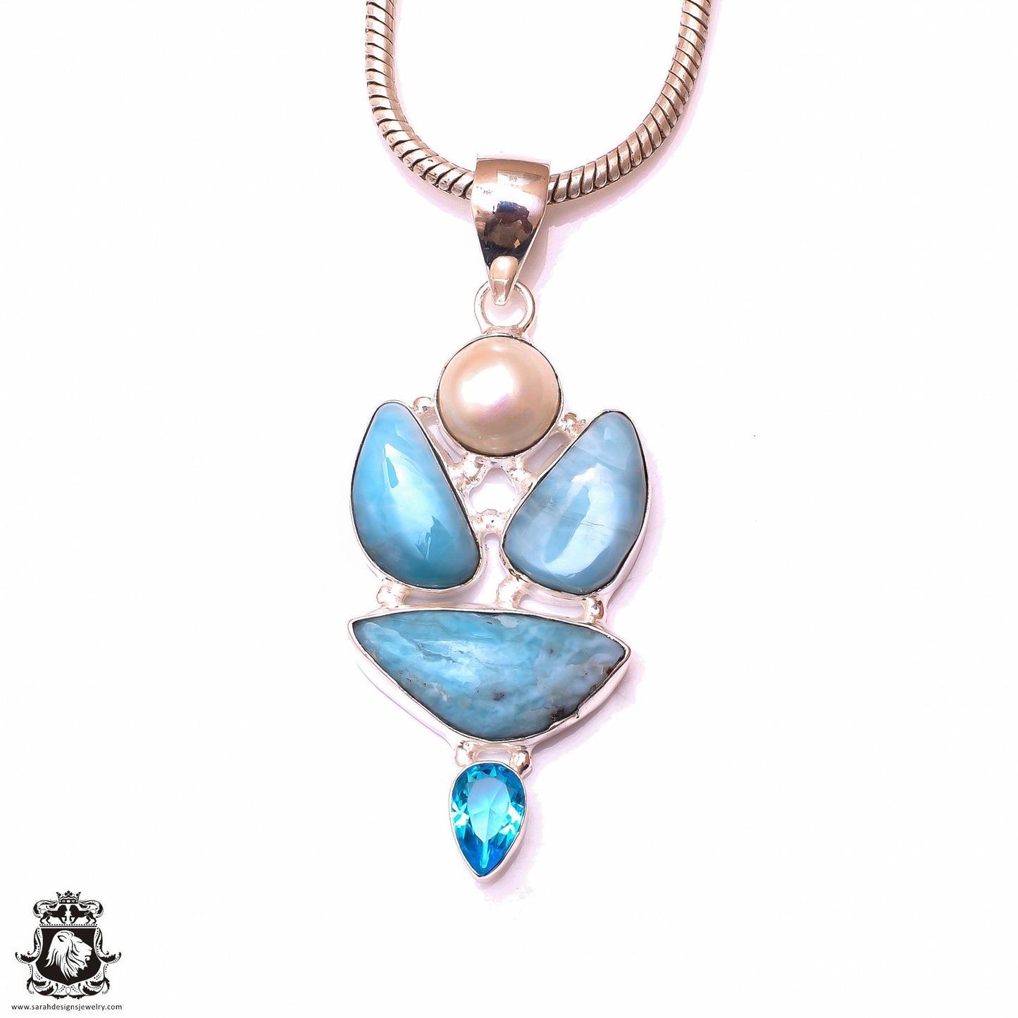 AAA Larimar Pearl Pendant & 3MM Italian Chain P9891
