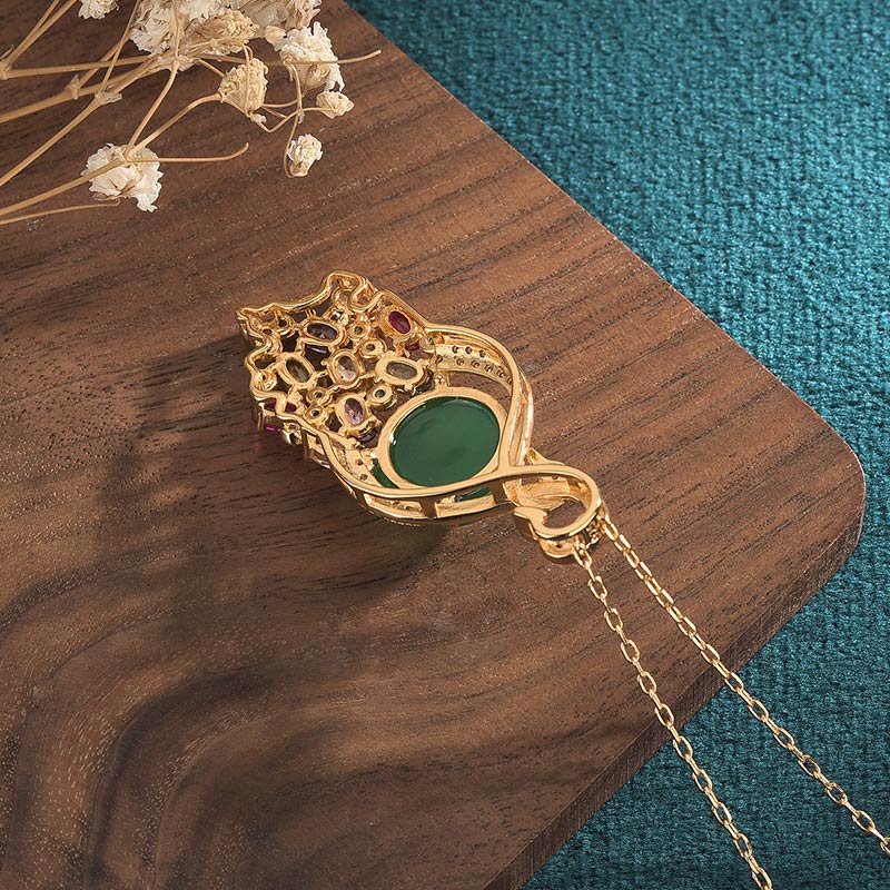 Fortune Jewel Cyan Jade Success Necklace Chain Pendant