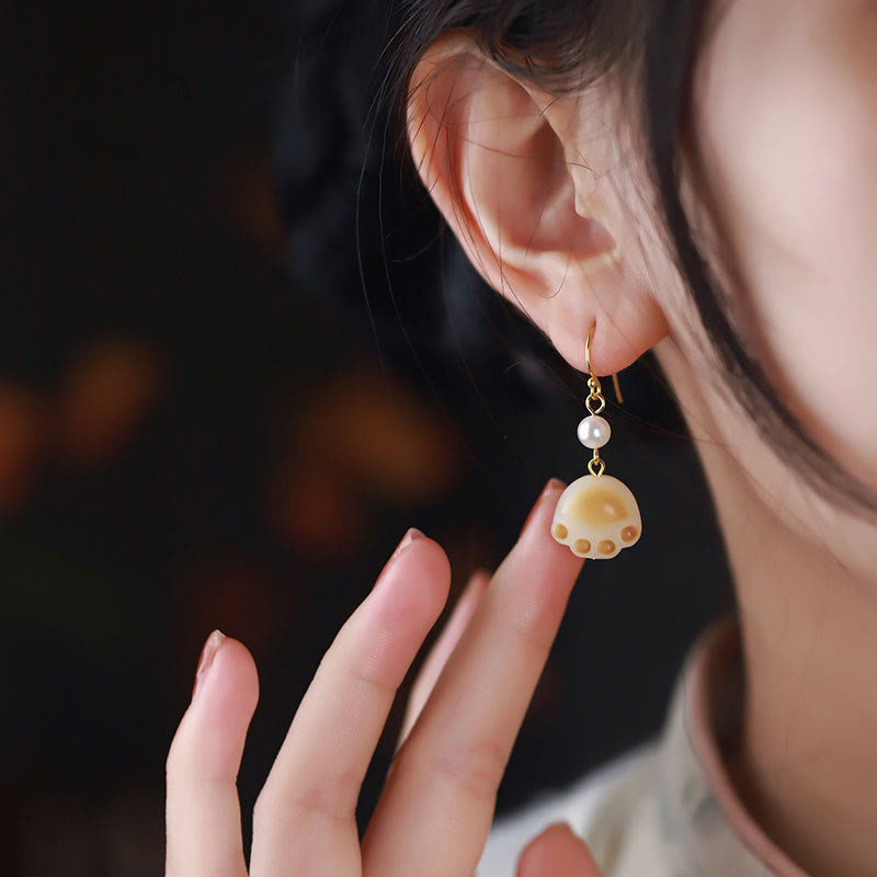 Fortune Jewel Bodhi Seed Lovely Cat Paw Claw Peace Dangle Drop Earrings