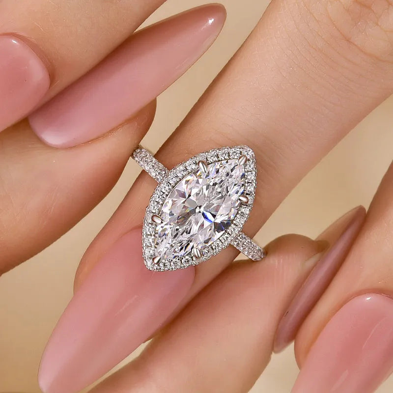 Luxurious Halo Marquise Cut 3.0ct Engagement Ring In Sterling Silver