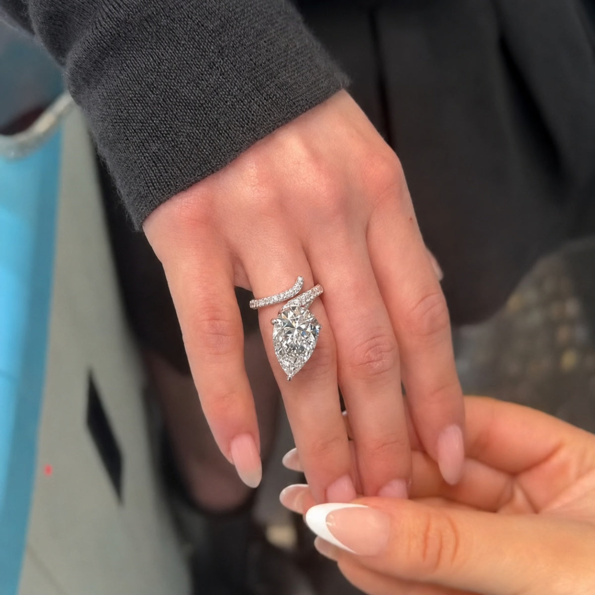 Graceful Swirl Pear Cut 7.0ct Engagement Ring In Sterling Silver
