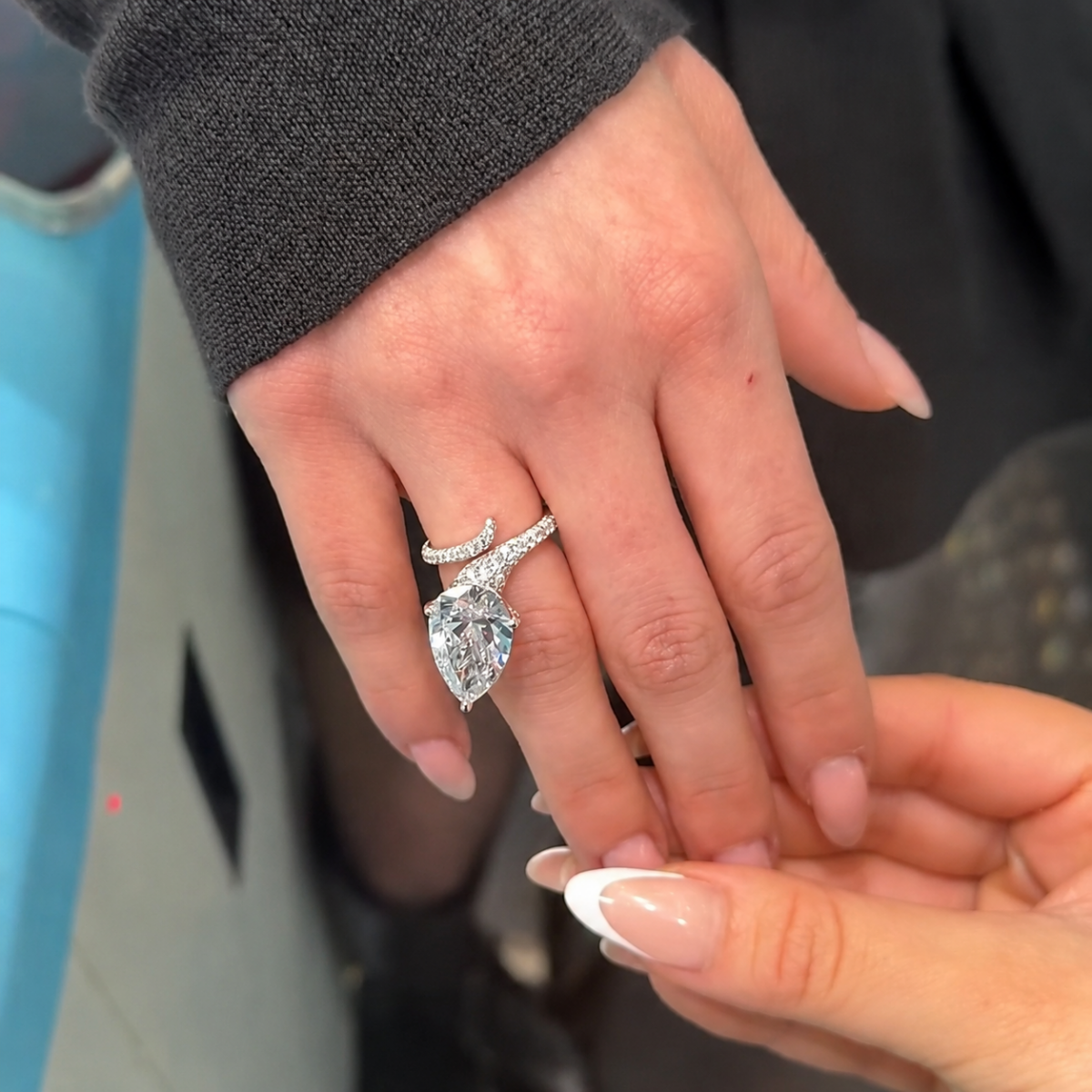 Graceful Swirl Pear Cut 7.0ct Engagement Ring In Sterling Silver