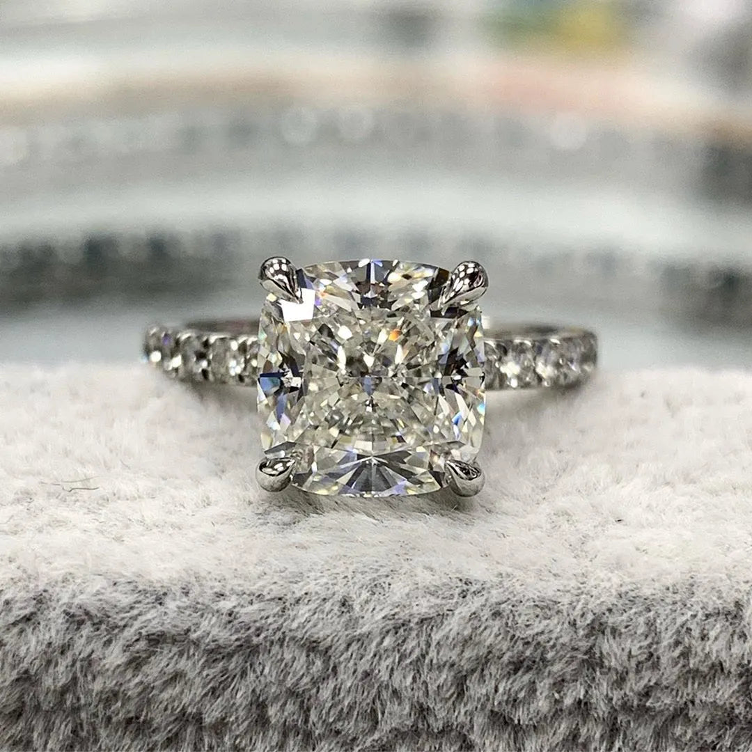 Radiant Cushion Cut 3.0ct Hidden Halo Engagement Ring In Sterling Silver